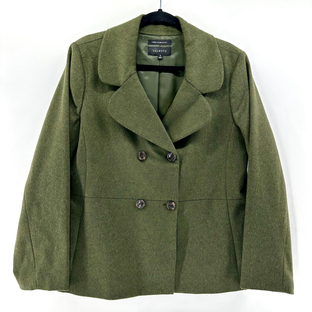 TALBOTS Green BRUSHED ITALIAN WOOL Double Breasted PEA COAT Blazer WOMENS 12 - Picture 3 of 9